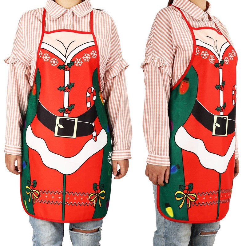 Syhood 8 Pieces Christmas Kitchen Aprons Santa Hat Set Include