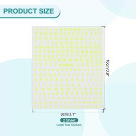 PATIKIL Letter Nail Stickers, 2 Sheet 3D Self-Adhesive English Letter Nail Decals Small Alphabet Art Sticker Metallic Fluorescence Design Manicure for Women DIY Decor, Fluorescent Yellow