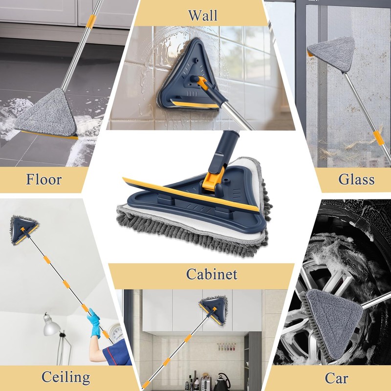 Baseboard Cleaner Tool with 78" Long Handle, 5-in-1 Wall Mop