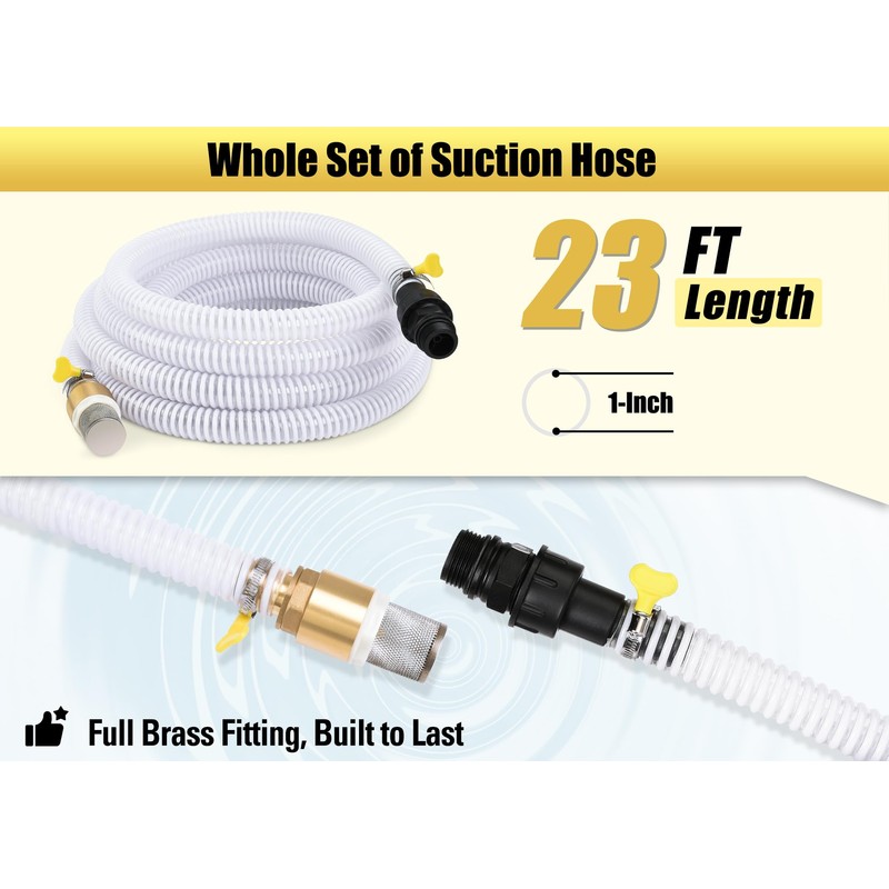 FLUENTPOWER 23FT x 1" Suction Hose Kit with Brass Fitting