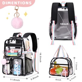 Bevalsa Clear Backpack for Girls, Transparent Backpack with Lunch Bag for Kids Elementary Middle High school Student, Heavy Duty See Through Backpack Clear Bookbag Stadium Approved (Black)