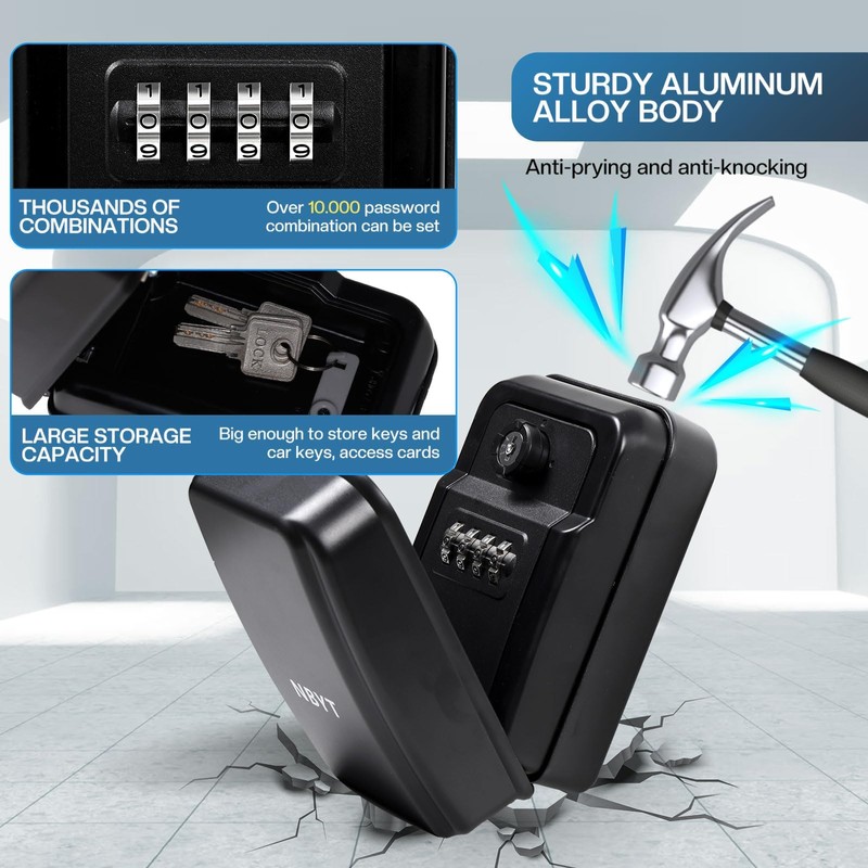 Key Lock Box for Outside, Keybox,Wall Mounted Key Safe Box,