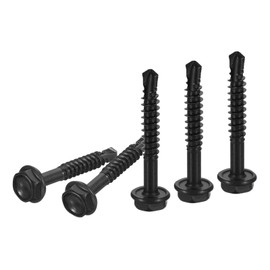 DTGN #10x1-1/4" Hex Washer Head Self Drilling Screws - 100Pack - Good for Machine - 410 Stainless Steel Black Oxide - Self Tapping Sheet Metal Screws