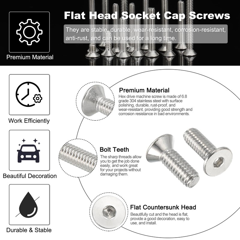 PATIKIL #8-32 x 1/2 Inch Flat Head Socket Cap Screws,
