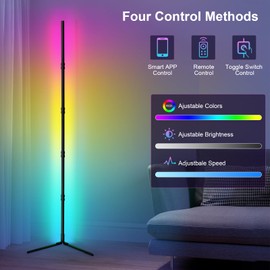 BS&S Corner Floor Lamp - Smart RGB LED Corner Lamp with App and Remote Control, 16 Million Colors & 68+ Scene- Ideal for Living Rooms, Bedrooms, and Gaming Rooms (Black, 71 Inches)