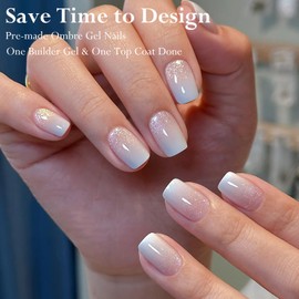 Nail Tips Set - 240 Pieces Pink Glitter Cat Eye False Nails for Sticking - Shimmering Pink Gradient Design Artificial Fingernails Fake Nails Soft Gel for Women DIY (Pink Glitter Square)