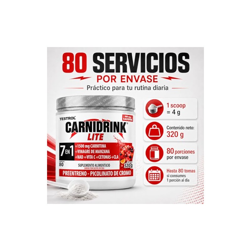 Preentreno Carnidrink Carnitina Bebible Polvo Tartrato 1500mg Cafeína Nad Vinagre