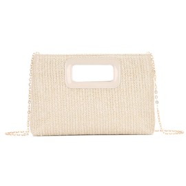 BWBIKE Women's Raffia Top Handle Bag - Elegant Straw Clutch with Chain, Summer Beach Evening Bag, Boho Envelope Handbag for Travel & Parties, beige