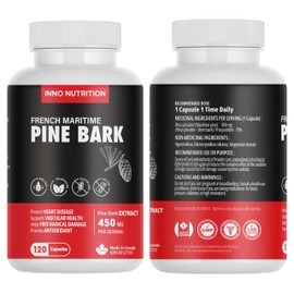 French Maritime Pine Bark Extract Strength 450 mg 120 Capsules 4 Month Supply Antioxidant Properties Cardiovascular Health Non-GMO No Sugar Allergen Free Made In Canada (pack of 2)