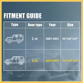 REPAIROCK SUV Car Cover Cab Cover for Jeep Wrangler JK JL Hardtop 4 Door 2007-2021 Outdoor Sun Dust Snow Protection 210D Oxford with Driver Door Zipper Black Auto Replacement Parts