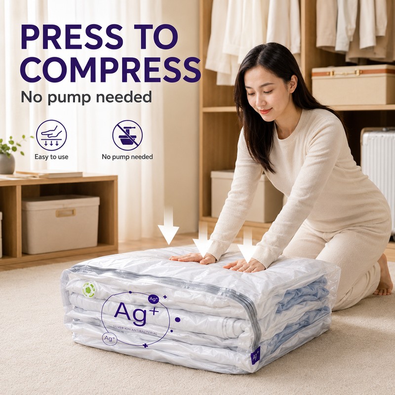 2 Pack Ag+ Silver Ion Vacuum Storage Bags, No Pump