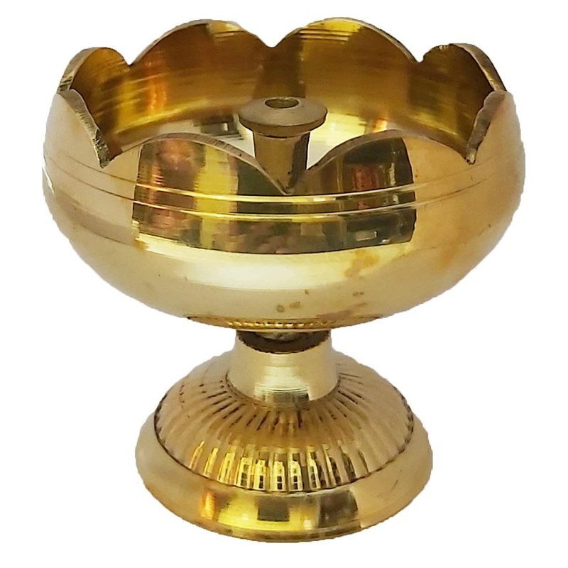 Handmade Indian puja Golden Oil lamp for Diwali Pooja Article