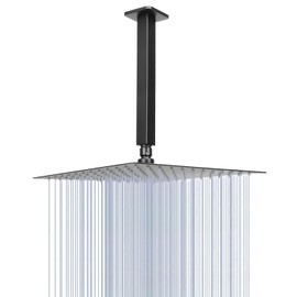NearMoon Rain Shower Head With Shower Arm, Ceiling Mount Square Shower, Stainless Steel Ceiling Rainfall Showerhead- Waterfall Full Body Coverage (12 Inch, Matte Black)