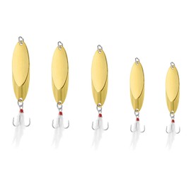 PATIKIL Fishing Spoons 1/4 oz 3/8 oz 1/2 oz 3/5 oz 3/4 oz, Set of 5 Fishing Lures Casting Spoon Treble Hooks Jigs Hard Metal Spinner Baits for Freshwater Saltwater Salmon Bass, Gold Tone
