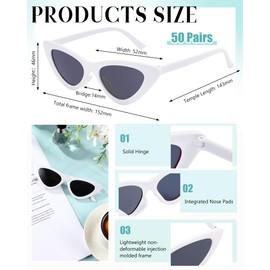 Tellegloww 50 Pairs Retro Cat Eye Sunglasses for Women Bulk 90s Sunglasses Vintage Trendy Goggles Glasses Wedding Party Gifts(White, Gray)