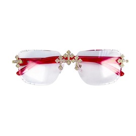 LEVELUPFORLESS Triple Cross Iced Out Sunglasses – Clear Frame, Golden Bridge, Bold Men’s Streetwear Shades - Color: Red