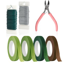 Rybtd Floral Arrangement Tool Kit 7PCS Paddle Wire 0.7mm Floral Wire with Floral Tape and Floral Wire Cutter，Crafting Wire Florist Wire Wreath Making Supplies for Bouquet,Wedding Decoration DIY Crafts