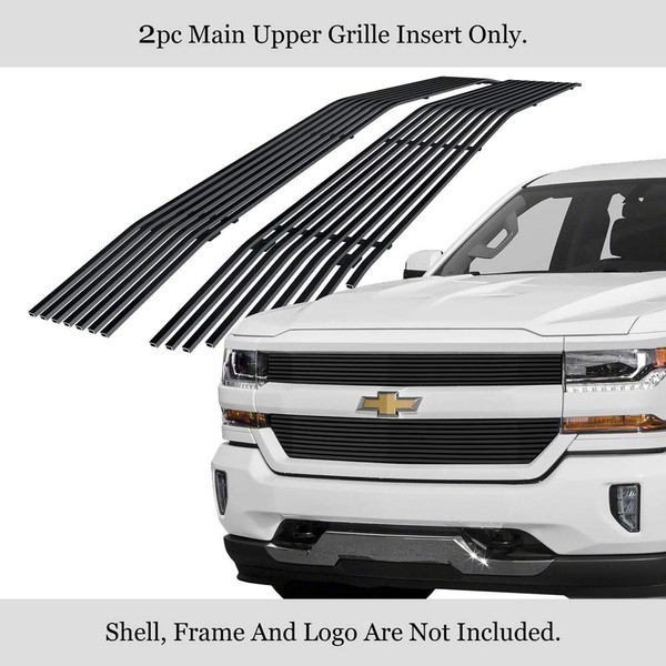 APS Compatible with Chevy Silverado 1500 2016-2018 & Silverado 1500 LD 19 Main Upper Stainless Steel Black 8x6 Horizontal Billet Grille Insert C66360J