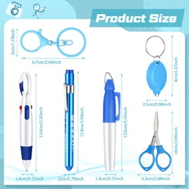 MotiMind 6 Pcs Nurse Pen Set Include Permanent Marker Pen Retractable Ballpoint Pen Keychain Clip Foldable Scissors Lights LED Flashlight Keychain for Nurse Accessories(Blue)
