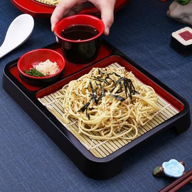 DECHOUS Soba Noodle Plate: 2 Sets Japanese Cold Soba Noodle Bamboo Serving Trays Dish - Sushi Serving Plates for Home Kitchen Restaurant