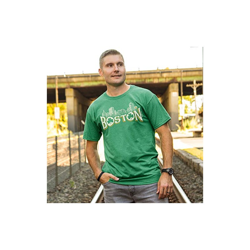 Chowdaheadz Boston Irish Skyline T-Shirt - Unisex Vintage Tee Soft