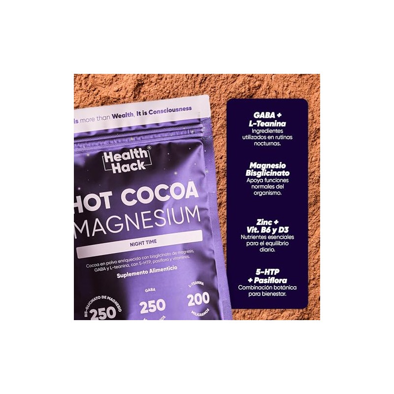 Hot Cacao Descanso y Relajación con Glicinato Magnesio, GABA Sin