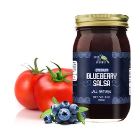 Green Jay Gourmet Blueberry Salsa - Blueberry Flavored Fruit Salsa - Medium Heat Picante Salsa - Gourmet Salsa Dip w/No Preservatives - Gluten-Free, MSG-Free, Small Batch Natural Salsa - 16 Ounces