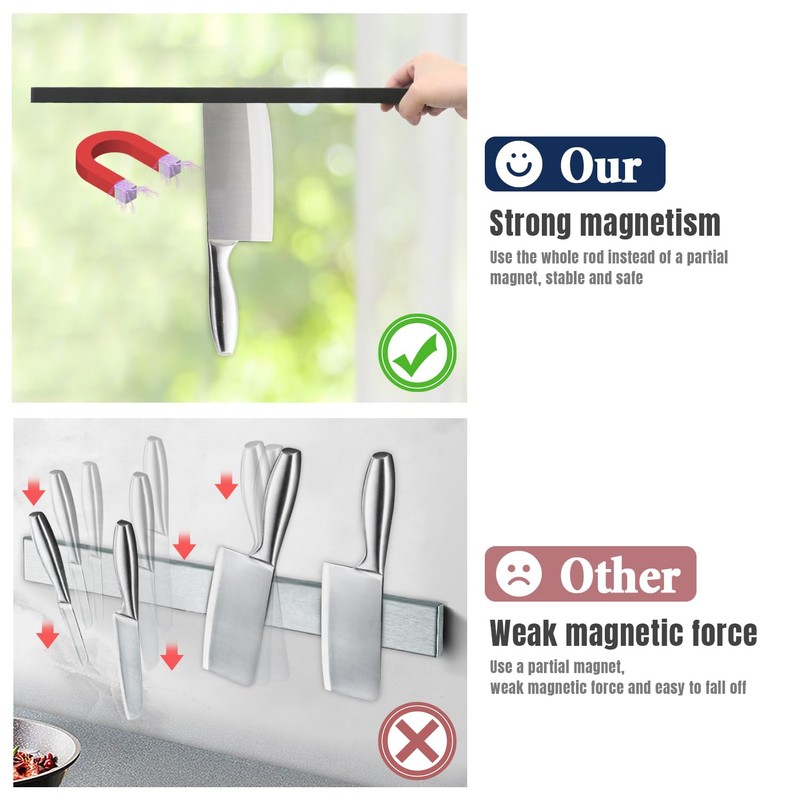 Dmore magnetic knife holder for wall—with 4 hooks, No Drilling