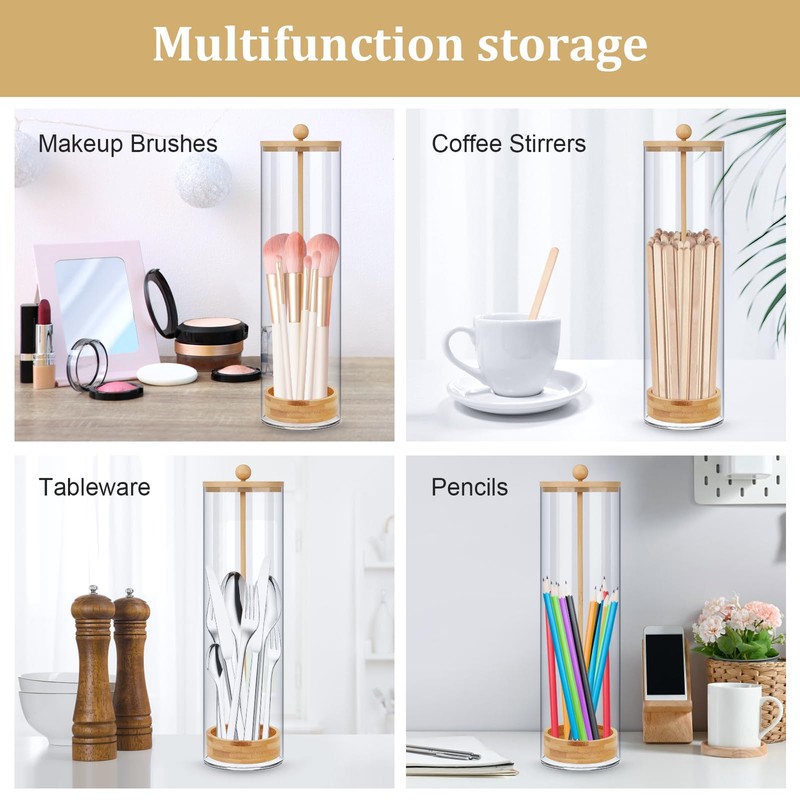 JYPS 13-Inch Acrylic Straw Dispenser with Bamboo Lid with 100