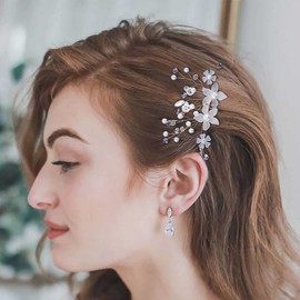Cimenexe Bohemian Crystal Flower Hair Comb Rhinestone Flower Headpiece Gold Pearl Hair Barrette Pearl Flower Headwear Hairpiece Decorative Wedding Comb Hair Accessories Jewelry for Women and Girls