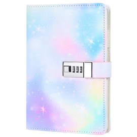 BetterJonny Diary with Lock, Leather Notebook, A5 PU Leather Journal with Lock, Travel Journal, Sketchbook, Lockable Diary for Women, Men, Girls, Boys, Teenagers, Children, Starry Sky