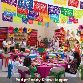 DomeStar 2PCS Mexican Papel Picado Banner, 18ft Plastic Fiesta Garland for Cinco de Mayo, Dia de los Muertos, Day of the Dead & Mexican Party Decorations