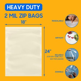 12 Large Plastic Clear Bags with Zipper Top, 5 Gallon 18" x 24" Large Plastic Storage Bag for Packaging Clothing Moving, 2 Mil Thick Resealable Bags Heavy Duty