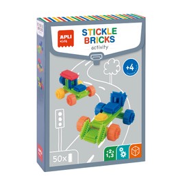APLI Kids 19159 Stickle Bricks Construction Kit, 50 Pieces for Building Vehicles and Characters, Includes 8 Game Pieces with Examples