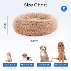 Dog Bed for Small Dogs and Cats, Washable Calming Donut Pet Bed, 20-Inch Anti-Slip Round Fluffy Plush Faux Fur, Anti-Anxiety, Comfortable for Sleeping, 20" L x 20" W x 8" Th for Pets up to 15 lbs