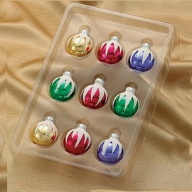 Kurt Adler Miniature Decorated Glass Ball Christmas Ornaments 35MM Set of 9, Snow-Ice Capped