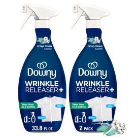 Downy Wrinkle Releaser Spray, All In One Formula, Removes Wrinkles, Static and Odor Eliminator, Crisp Linen Scent, 33.8 Fl Oz, Pack of 2 (Packaging May Vary)