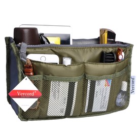 Vercord Purse Organizer Insert for Handbags Bag Organizers Inside Tote Pocketbook Women Nurse Nylon 13 Pockets Army Green Medium