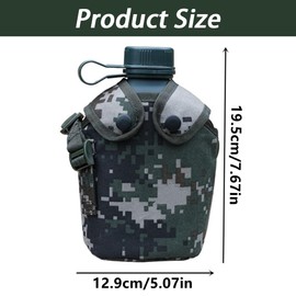 Titanium Military Canteen Water Bottle, Aluminum Camouflage Kettle with Cover Bag for Camping Hiking Backpacking Hunting (Woodland Camouflage)