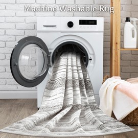 Boraya Area Rugs for Living Room: 5x7 Washable Boho Rug for Bedroom Large Neutral Bohemian Moroccan Farmhouse Geometric Dining Room Rugs Ultra Soft Floor Carpet Indoor for Home Office - Grey Ivory