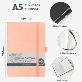 6Pack A5 Lined Hardcover Journal Notebook, 192 Pages 100Gsm Thick Paper College Ruled for School,Note Taking,Work,Diary，5.7''*8.3'',Blush