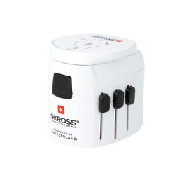 SKROSS Pro Light World Travel Adapter with USB | 3-Pole Travel Adaptor with Slide System | Designed for 200+ Countries | Compact and Reliable | White