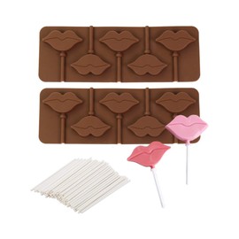 2Pcs Red Lips Lollipop Molds with 20Pcs Sticks, 3D Sexy Lips Silicone Chocolate Mold Hard Candy Gummy Mould Valentine's Day Gift