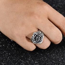 IDesign Rose Ring Retro Grunge Y2k Vintage Flower Ring For Women Mens (8)