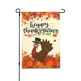 Thanksgiving Garden Flag Double Sided, Weather Resistant Pumpkin Turkey Yard Flag Burlap Outside Decorative Flag for Patio Lawn Home Courtyard 12x18inch