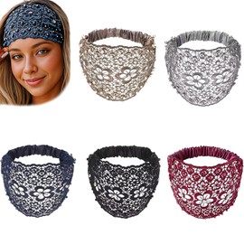 Lace Headbands for Women, 5Pcs Set Boho-chic Crystal & Pearl Embellished Wide Headbands for Women – Luxury Hair Accessories, Ideal for Weddings, Vacations & Daily Styling (Multi color)