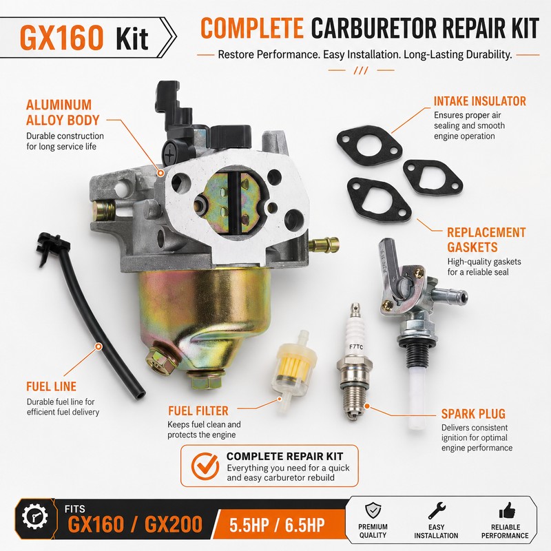 GX160 GX200 Generator Carburetor Kit – Replacement Fuel System Part