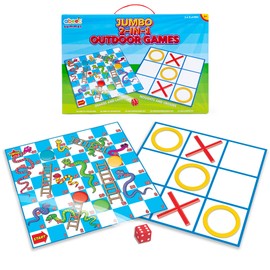 abeec Jumbo 2 in 1 Outdoor Games - Snakes and Ladders Game for Kids and Noughts and Crosses - Giant Games for Garden - Fun Garden Games for Children - Summer Giant Lawn Games
