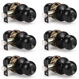KNOBWELL 6 Pack Matte Black Interior Door Knob, Privacy Door Knobs with Lock, Bathroom Bathroom Door Knob, Interior Door Use (No Keys)