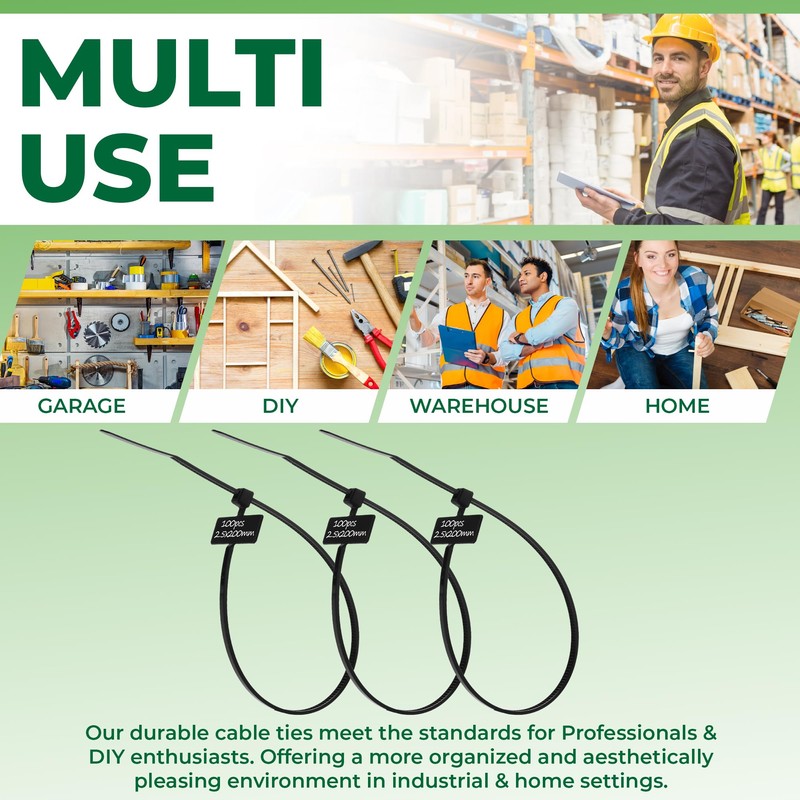 Marker & Labelling Cable Ties - Black & White, Strong